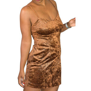 Knapp Studio Vintage Brown Slip Dress Velvet Mini Pixie Animal Print 90s Medium